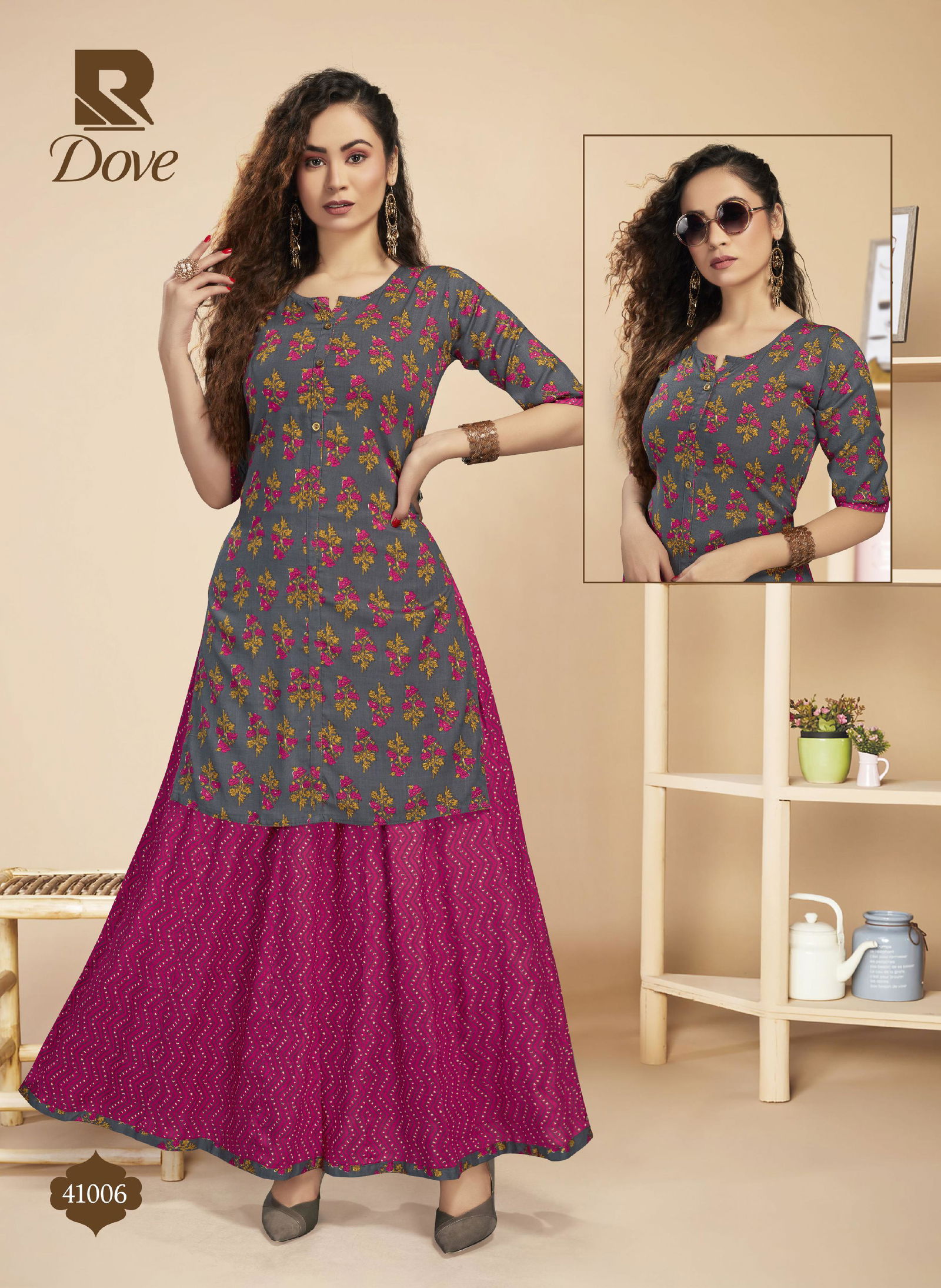 Raashi Dove Fancy Ethnic Wear Rayon Printed Kurti With Skirt Latest Collection